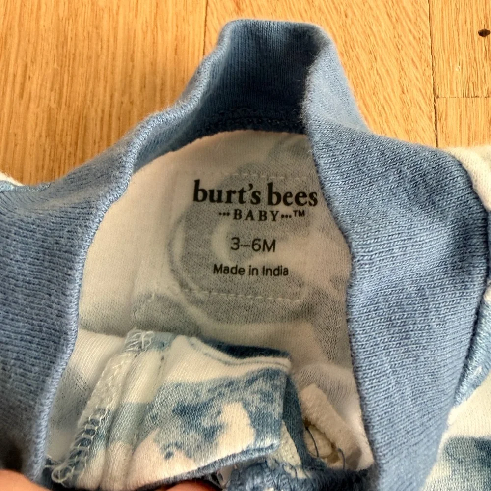 Burt’s Bees Baby Footed Sleeper 3-6 Months Organic Cotton Zip Pajamas Blue Cloud